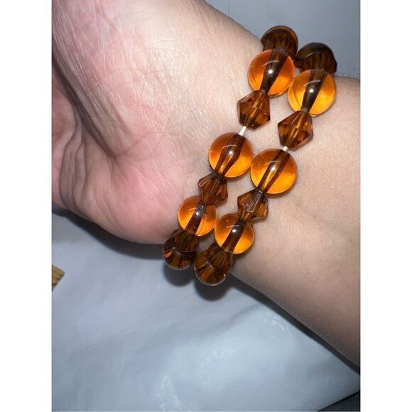 Double Row Faux amber Colored Bead Focal Bracelet - Picture 2 of 8